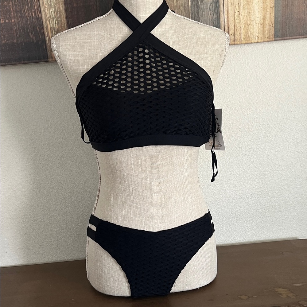BECCA Black Mesh High Neck Bikini